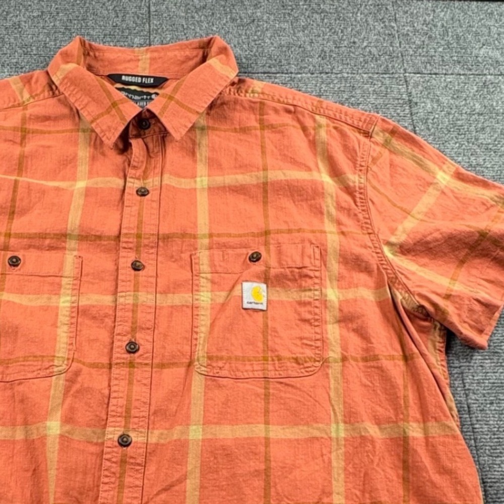Carhartt Rugged Flex Relaxed Fit Plaid Short Sleeve Shirt Orange Mens 2XL
